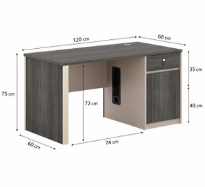 مكتب إداري خشب MDF، 120x60x75 سم - رمادي غامق بيج product image 2
