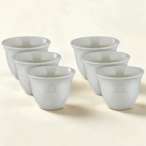 طقم فناجين قهوة عربي سعودي بورسلان السيف غاليري، 6 قطعة - ابيض  product image