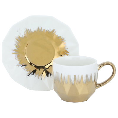 طقم أكواب قهوة بورسلان السيف غاليري، مذهب، صحن مموج، 12 قطعة - أبيض product image 1