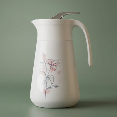 Al Saif Gallery Gloria Thermos, 1 Liter, Stainless Steel Inner Container, Stainless Steel Outer Body, Push Button - Cream product image 1