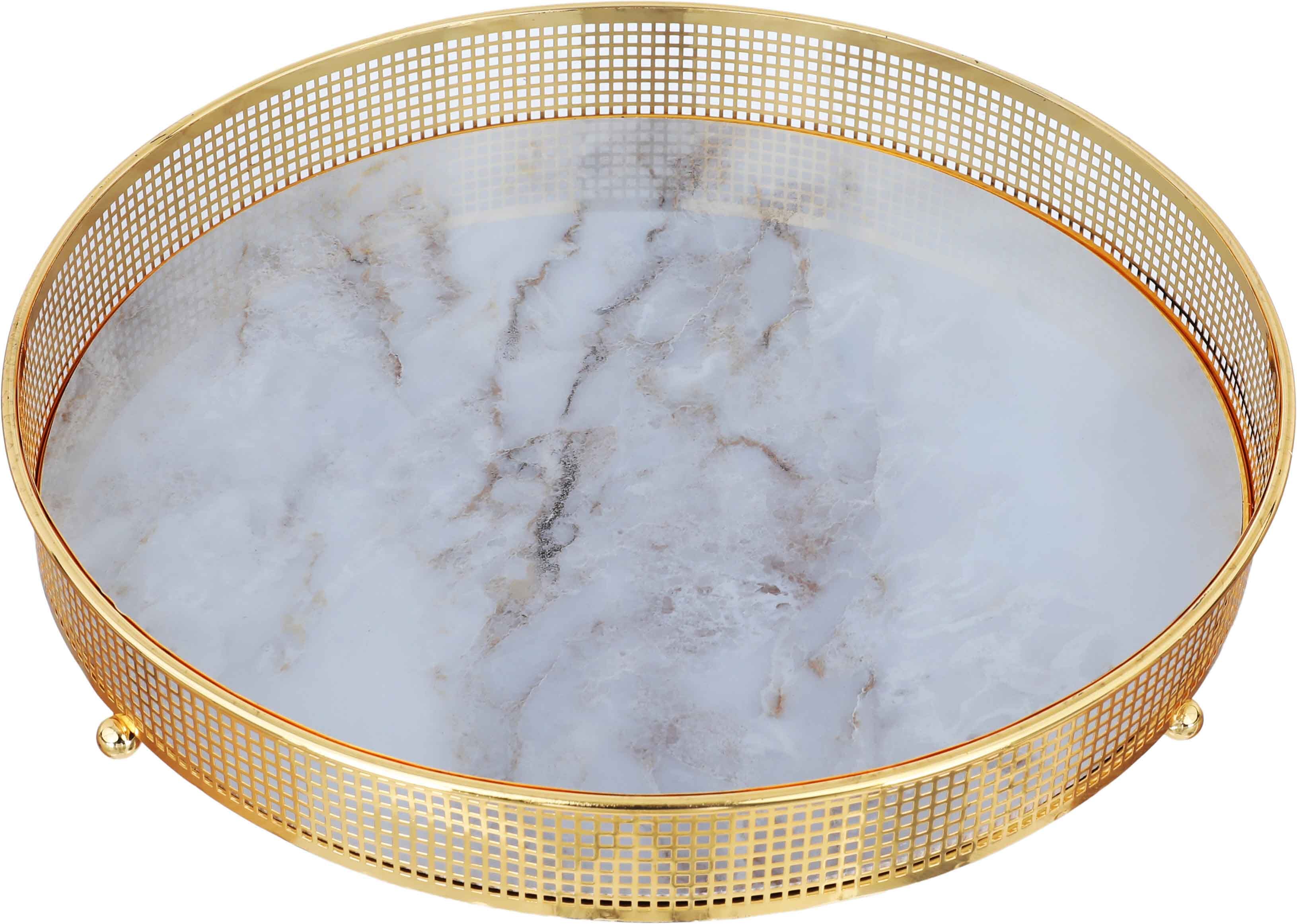 Al Saif Gallery steel serving tray with aluminum edges, 35 x 35 x 5.5 cm - white marble product image