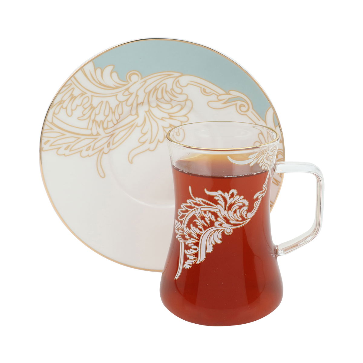 طقم بيالات زجاج السيف غاليري، صحون بورسلان نقش مذهب، 12 قطعة - شفاف product image