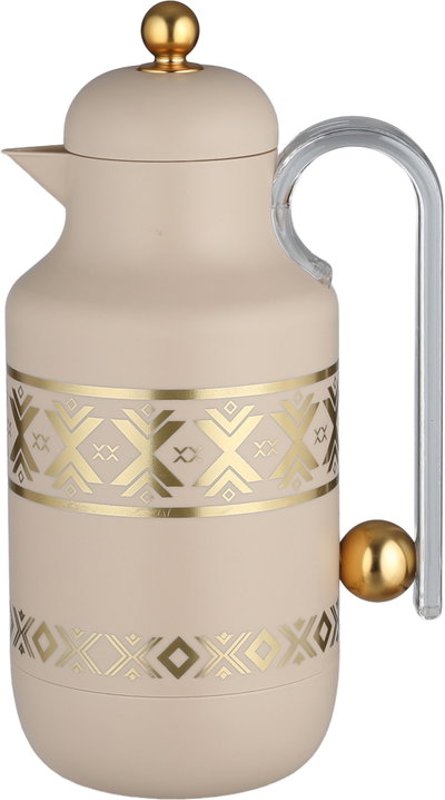 Al Saif Gallery Kkozami Thermos, 1 Liter, Glass Interior, Transparent Handle, Push-Button Lid - Beige Gold product image 2