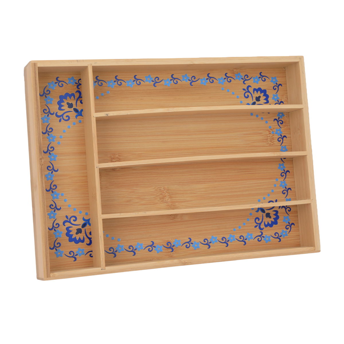 Al Saif Gallery wooden spoon stand, 35x25x5 cm, 5 boxes, blue-brown pattern product image 1