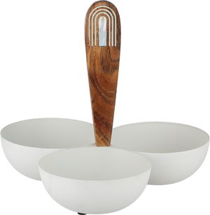 شيالة تقديم ستانلس استيل السيف غاليري، 22.5×24×24 سم، مسكة يد خشب، 3 مواضع، دائري - أوف وايت خشبي product image