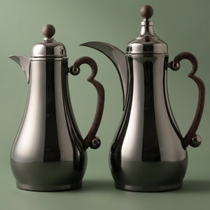 Al Saif Gallery Asalah Thermos Set, 2 pieces, 1/1 liter, glass interior, dark wood handle, push-button - black product image