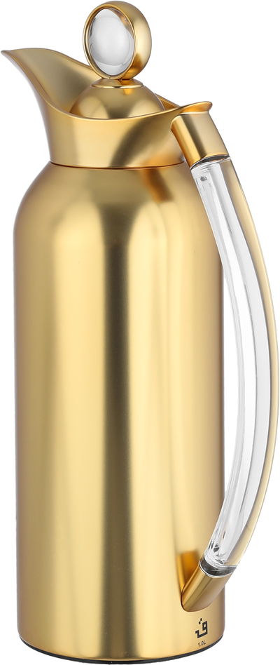 Al Saif Gallery Thuraya Thermos Set, 1/1 Liter, Glass Inner Material, Transparent Handle, Press Lid - Gold product image 7