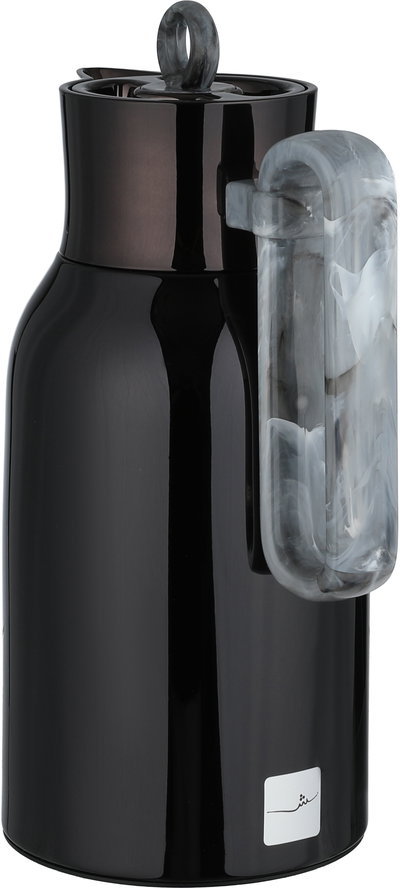 Al Saif Gallery Al Durra Thermos Set, 1/1 Liter, 2 Pieces, Glass Inner Container, Push Button, Marble Gray Handle - Glossy Black product image 7