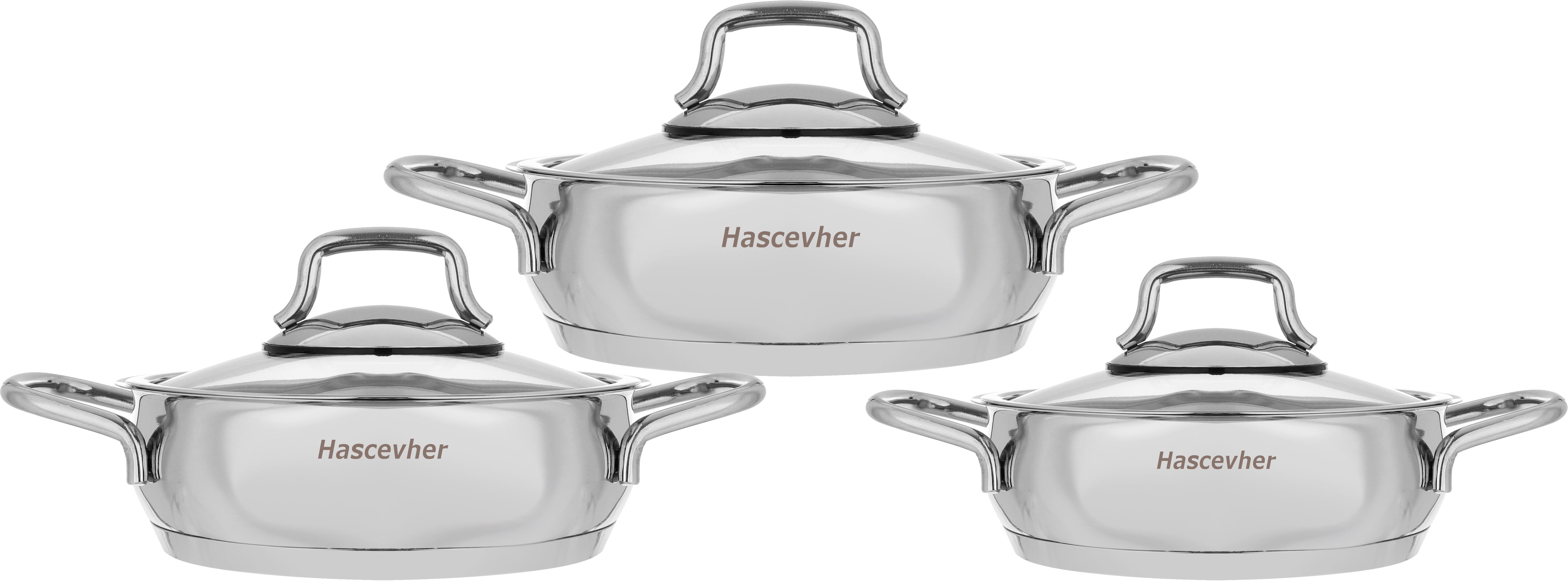 hascevher steel pots set with glass lid, 6 pieces - silver product image