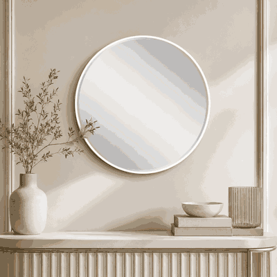 مراية دائرية زجاج، 100×100 سم، اطار معدن - ابيض product image 1