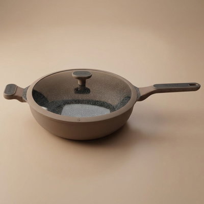 مقلاة جرانيت السيف غاليري(روبوست)، 32سم، غطاء زجاج، عميق - بني product image 1