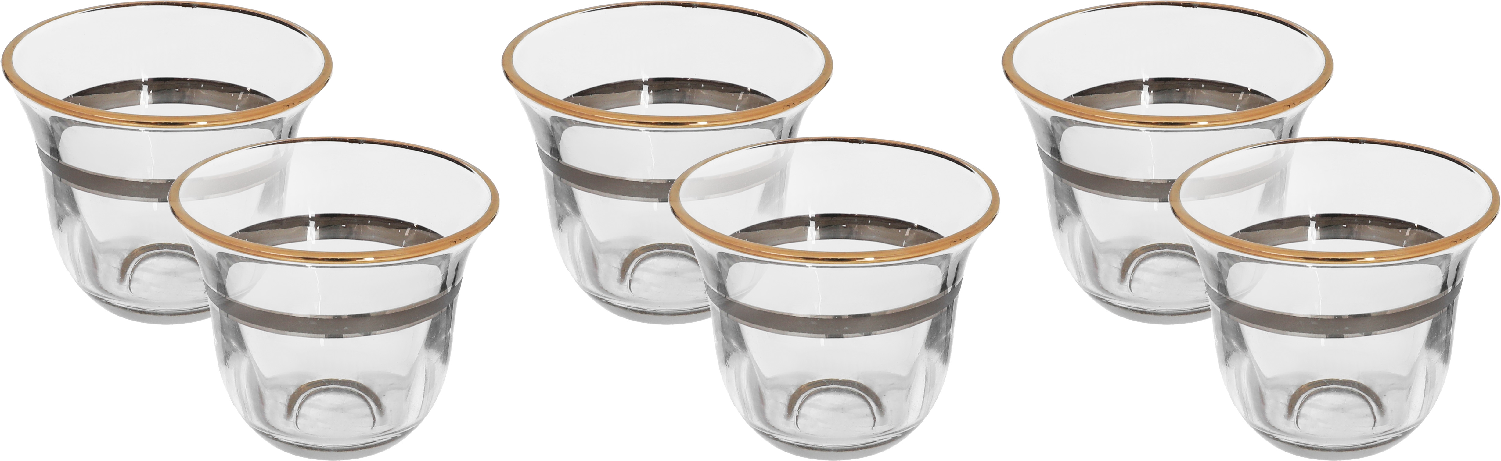 Al Saif Gallery Glass Coffee Cup Set With Gold Rims, 6 Pieces, 90 Ml - Clear product image