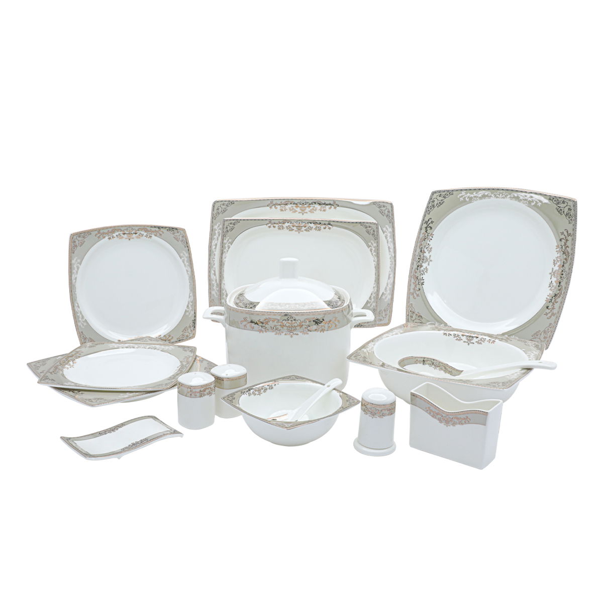 Al Saif Gallery porcelain dining set, square, 86 pieces - white product image