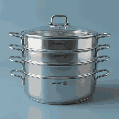 قدر مزدوج ستانلس ستيل كوركماز بيرلا، 28 سم، غطاء زجاج - فضي product image 1