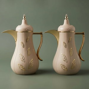 Al Saif Gallery Salma thermos set, 1 liter, two pieces, thermal glass inner shell, plastic outer shell - beige product image