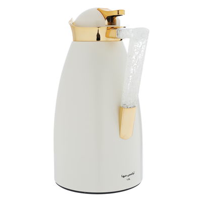 Al Saif Gallery Maha thermos set, two pieces, 1 liter, thermal glass inner shell, steel outer shell - pearl product image 2