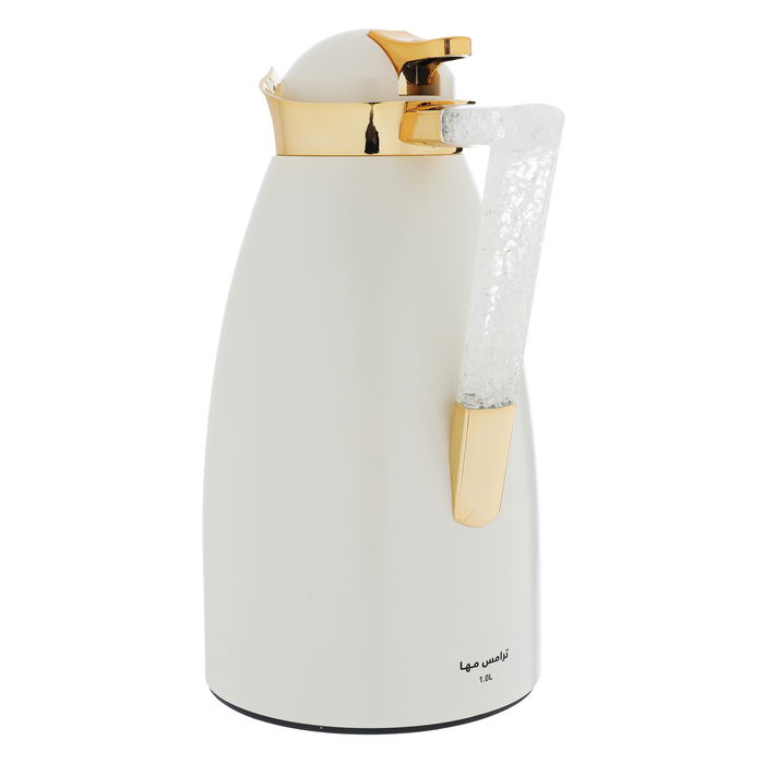 Al Saif Gallery Maha thermos set, two pieces, 1 liter, thermal glass inner shell, steel outer shell - pearl product image 2