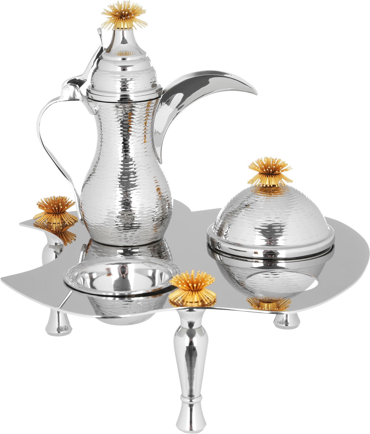 طقم ضيافة دلة تمرية صحن نوا استيل السيف غاليري، 32×32×30 سم، 4 قطع - فضي product image 1