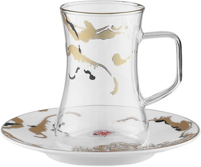 طقم تقديم بيالات شاي زجاج مع صحون بورسلان السيف غاليري، 12 قطعة، 100 مل - شفاف أبيض product image 2