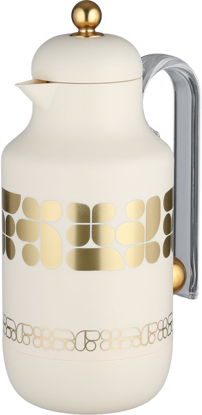 Al Saif Gallery Kkozami Thermos, 1 Liter, Glass Interior, Transparent Handle, Push-Button Lid - Cream Gold product image 3