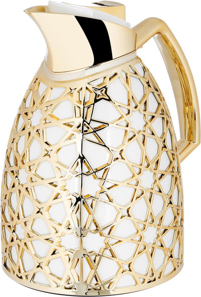 Al Saif Gallery Andalusia thermos set, 0.75/1 liter, Islamic pattern, glass inner case, plastic outer case - white and gold product image 5