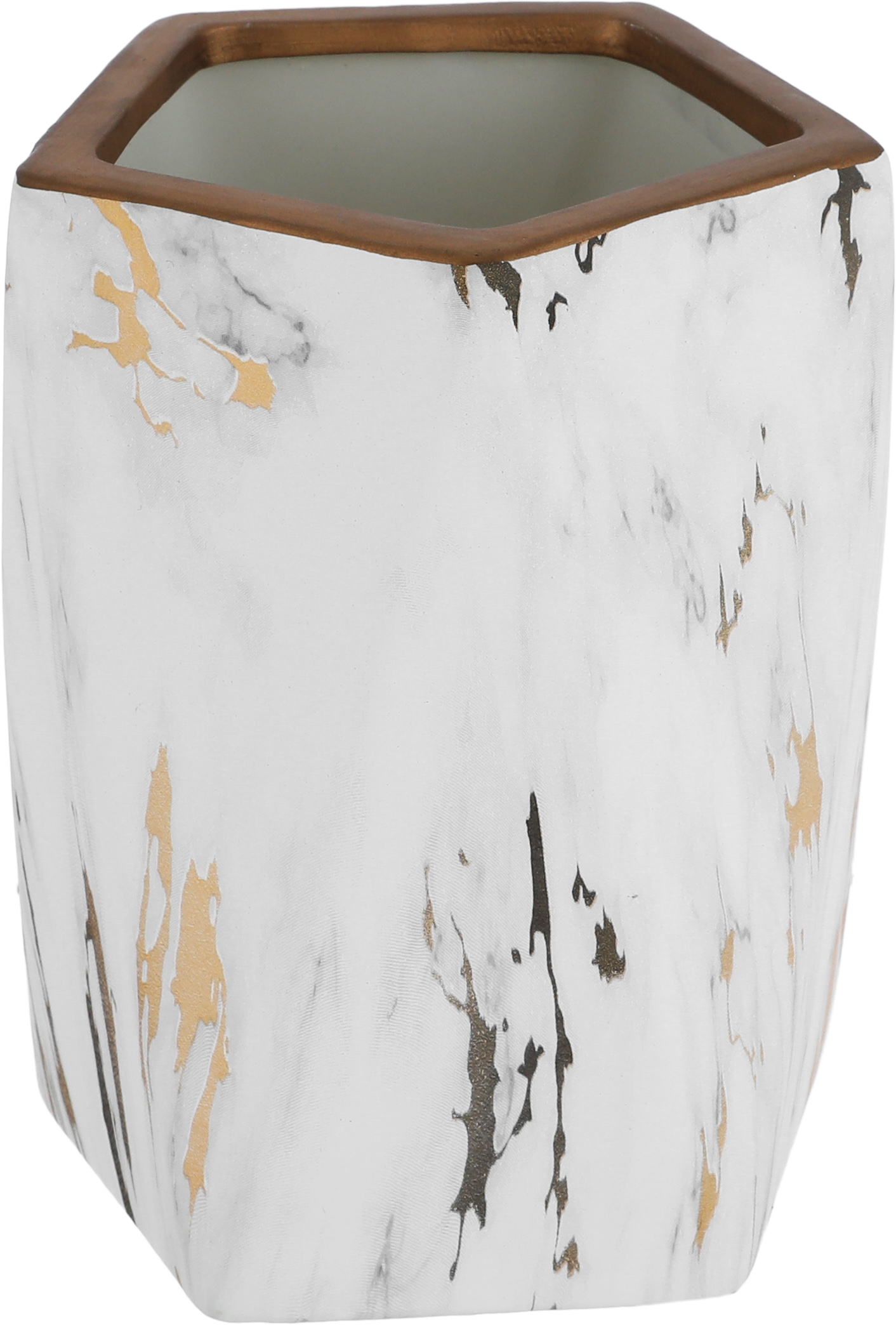 Al Saif Gallery porcelain vase, 10 x 10 x 15 cm, pentagon shape - white marble product image 1