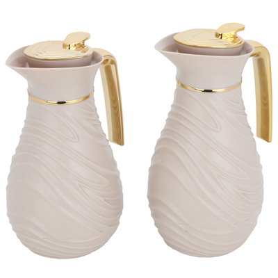Al Saif Gallery thermos set, 2 pieces, 1/0.75 liter, glass inner container, plastic outer shell - light brown product image 3