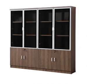 OW-110 MDF wood filing cabinet, 190×160×32 cm, 4 glass top doors, 4 wooden bottom doors, internal shelves - Dark Brown product image 2