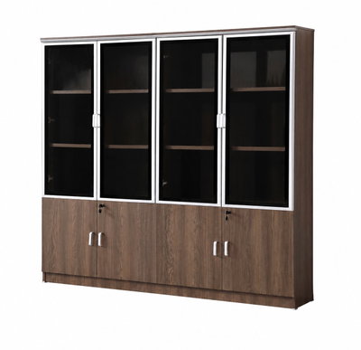 OW-110 MDF wood filing cabinet, 190×160×32 cm, 4 glass top doors, 4 wooden bottom doors, internal shelves - Dark Brown product image 2