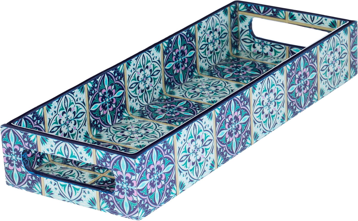Al Saif Gallery wooden serving tofir, 13 x 5 x 2 cm, rectangle - blue product image 2