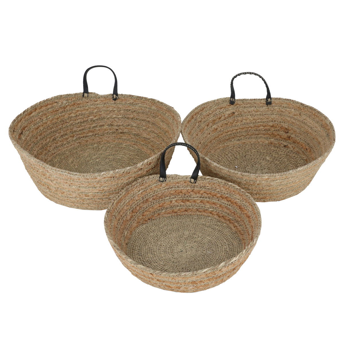 سلة تقديم خوص السيف غاليري، 30×30×12/28×28×9/24×24×7 سم، 3 قطع، دائري - بني فاتح product image 2