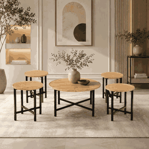 طقم طاولات خشب MDF و معدن، 5 قطع - اسود بني product image