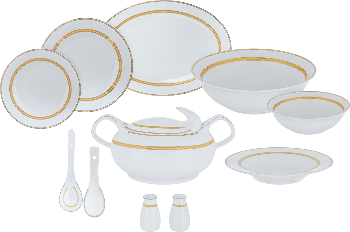 Dania Porcelain Dining Serving Set, 75 Pieces, Engraved - White product image 1