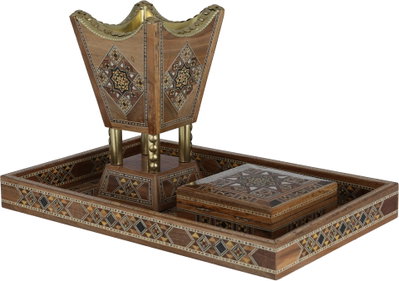 Wooden incense burner set, 38x24x4 cm, 3 pieces, geometric patterns - multicolor product image 1