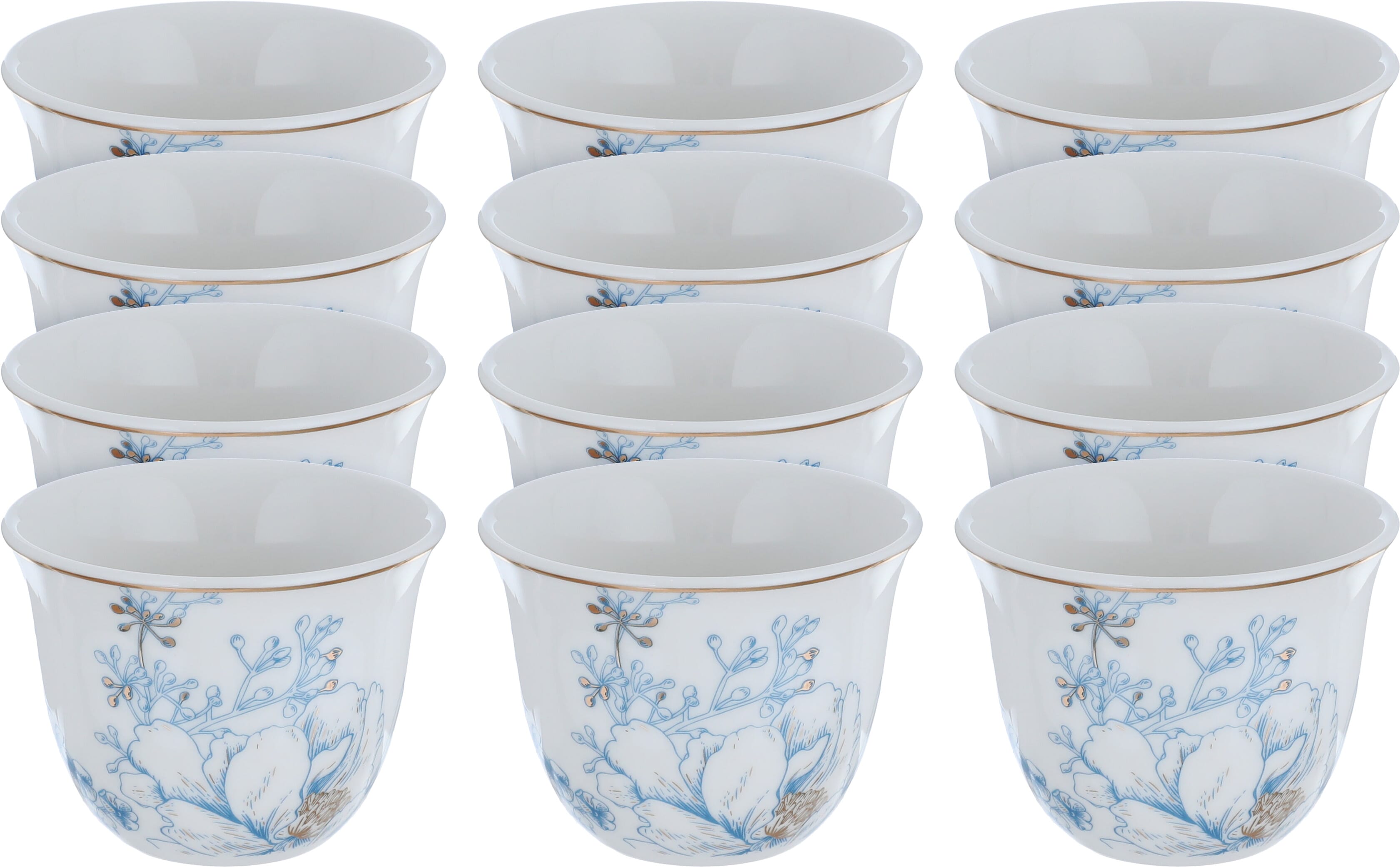 Al Saif Gallery Porcelain Saudi Arabic Coffee Cups Set, 0.06 L, 12 Pieces - White Blue product image