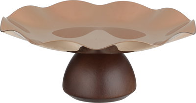 Al Saif Gallery Stadt Stainless Steel Wood Serving Stand, Wooden Base, 27X27X12 Cm - Brass product image 3