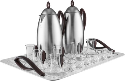 Al Saif Gallery Al Ola Thermos Set, 21 Pieces, with Serving Tray, Tea & Coffee Cups - Silver product image 3