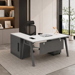 مكتب إداري مودرن خشب MDF، 75×140×80 سم - ابيض رمادي product image