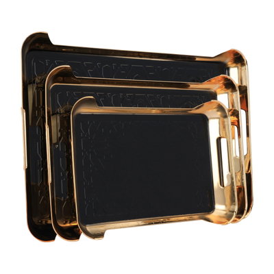 طقم طوفريات استيل بحواف ذهبي السيف غاليري، 3 قطع، مستطيل - أسود product image 1