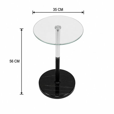 طاولة خدمة مفرد زجاج، 56×35×35 سم، قاعدة دائري رخام، رافعة معدن - أسود product image 3