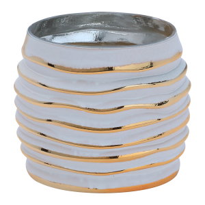 Rwad Alailah Porcelain Decorative Vase, 14 x 7.5 x 15 cm, Round - White Golden product image