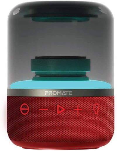 Silicone Portable Wireless Speaker (Promate), 8W, 9 x 13.5 x 9cm, Bluetooth, HD Stereo, USB, TF, LED, 4 Hours - Red product image 1