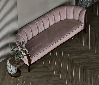 Modern Swedish wood sofa, 220x83x45 cm, Chanel fabric - Mocha product image 3