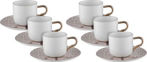 Al Saif Gallery porcelain coffee cup set, with saucer, Arabic letters engraved in gold, 12 pieces - white product image
