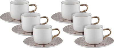 Al Saif Gallery porcelain coffee cup set, with saucer, Arabic letters engraved in gold, 12 pieces - white product image 1