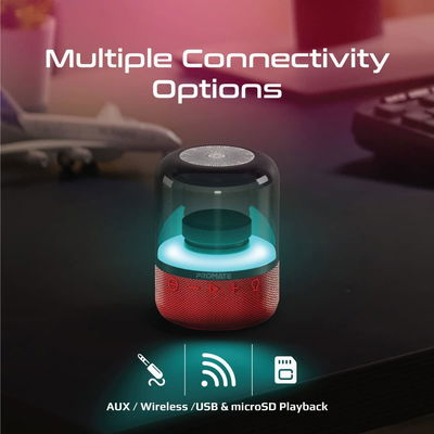 Silicone Portable Wireless Speaker (Promate), 8W, 9 x 13.5 x 9cm, Bluetooth, HD Stereo, USB, TF, LED, 4 Hours - Red product image 3
