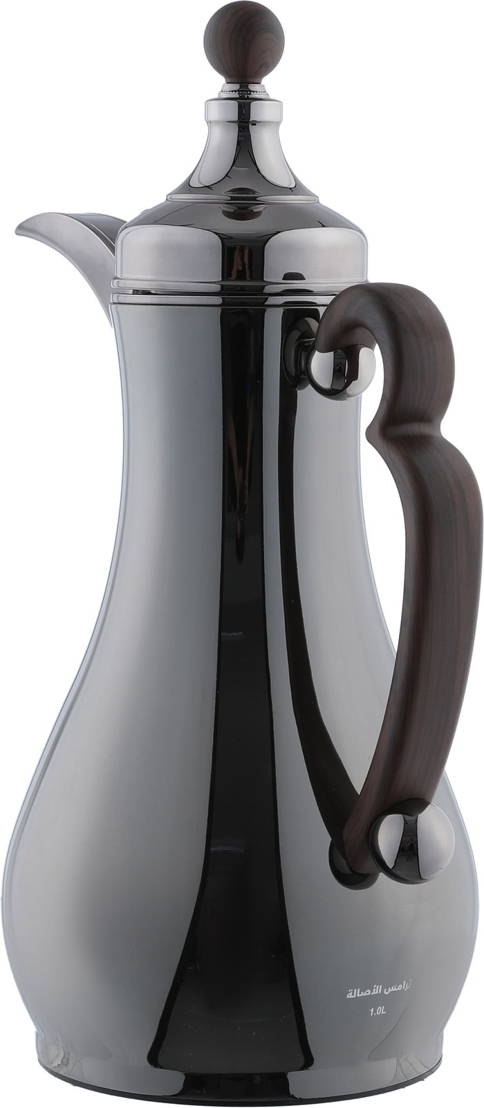 Alsaif Gallery Al-Asalah Thermos Set, 1/1 liter, glass interior, stainless steel exterior, dark wooden handle, press - glossy black product image 3