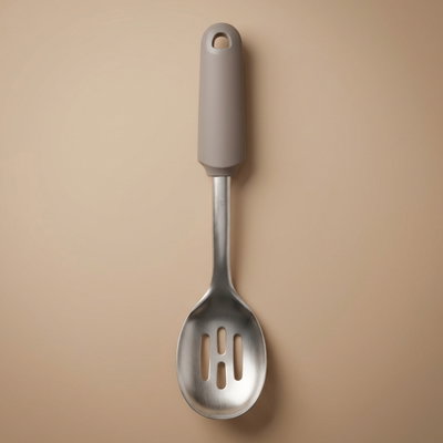 Al Saif Gallery Stainless steel food stirring spoon, plastic, gray handle, 32x7 cm - Silver Cappuccino product image 1
