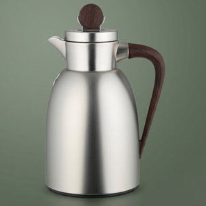 Al Saif Gallery Stainless Steel Yarn Thermos, 1.3 Liters, Glass Inner Container, Push Button, Wooden Handle - Matte Silver product image
