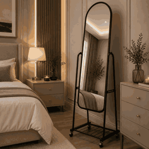 مراية ستاند زجاج، 160×40 سم، ستاند معدن - اسود product image